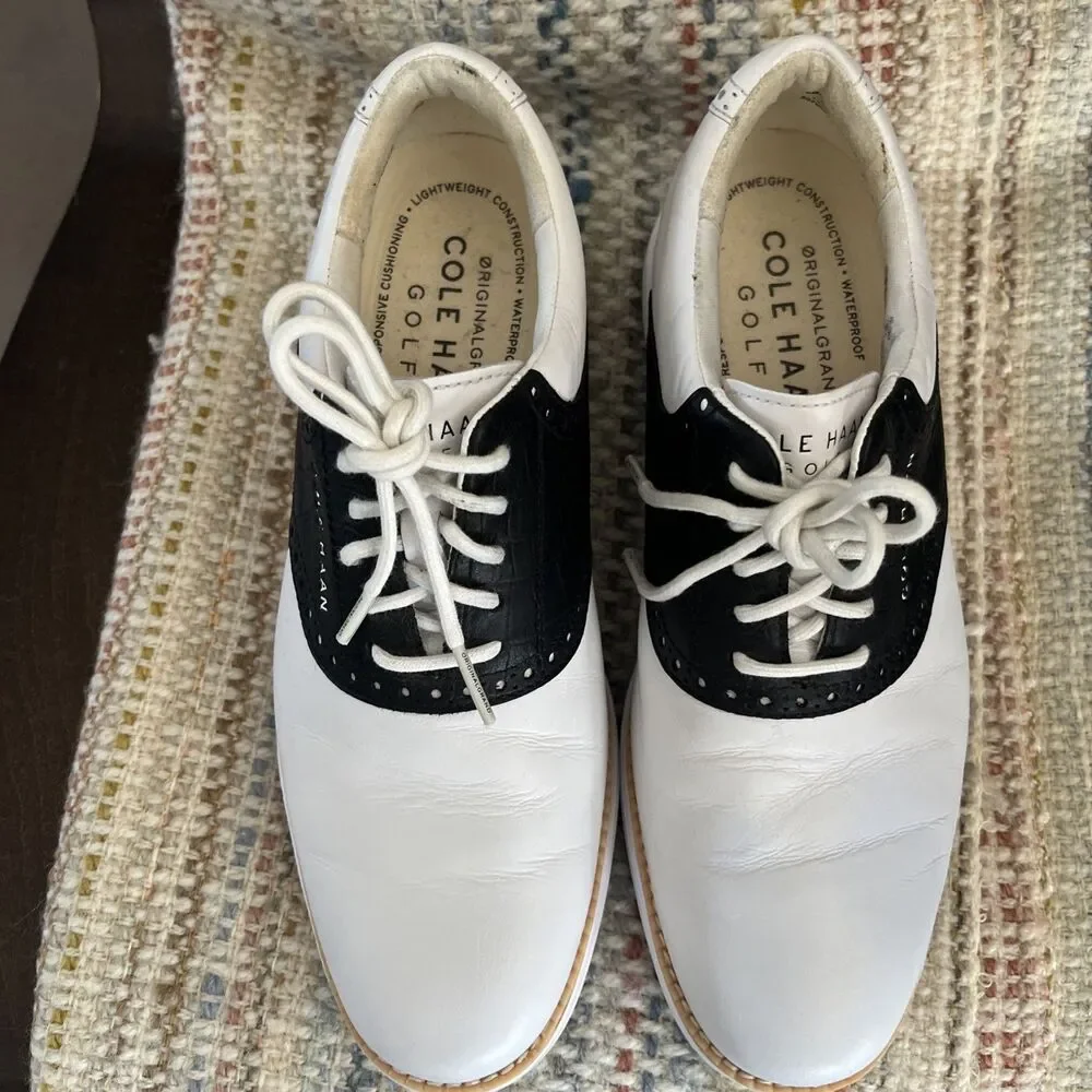 Cole Haan Men's ZeroGrand OG Saddle Golf Shoes White/Black C37176, 8 M